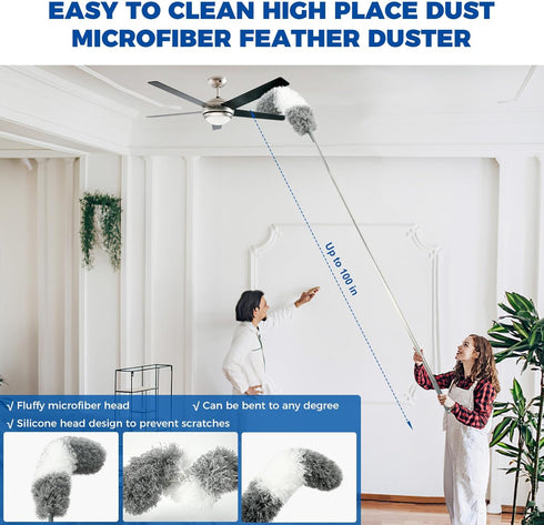 4 Pcs Dusters for Cleaning, 2 in 1 Microfiber Dusters and Retractable Gap Dust Cleaner with 1 Microfiber Dusting Cloths Long Handle 30-100 Inches ...